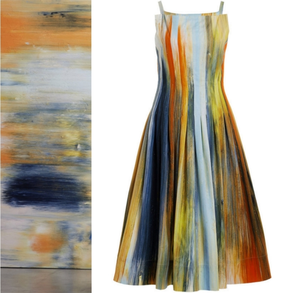 $3290 NEW OSCAR DE LA RENTA ABSTRACT CALENDULA ART MIDI DRESS US 4 S